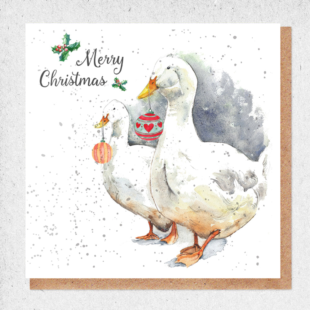 Watercolor geese Christmas card