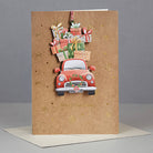 Wooden Christmas car ornament card with gifts