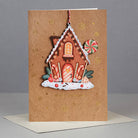 Wooden gingerbread house Christmas card ornament
