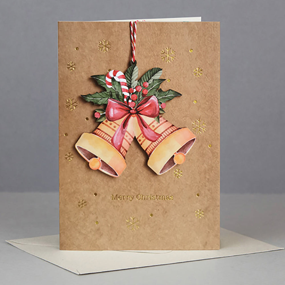 Wooden jingle bells ornament Christmas card