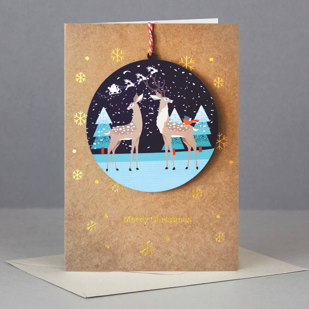 Wooden reindeer ornament Christmas card
