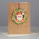 Wooden Santa wreath Christmas card ornament